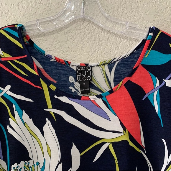 Clara Sun Woo Blouse Top Womens M Floral Asymmetrical Stretch Jersey - Picture 3 of 16